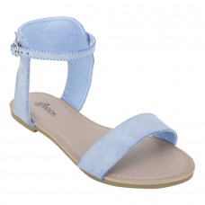 Estatos Frosted Leather Open Toe Ankle Strap Buckle Closure Indigo Flat Sandals for Women